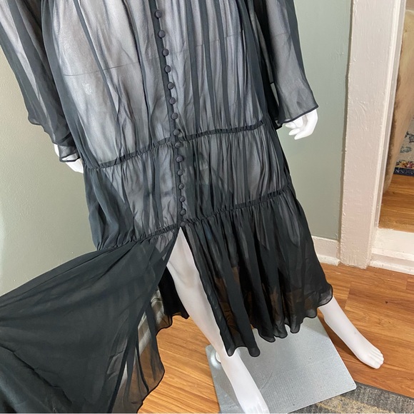 NWT La Ligne Silk Left Bank Black Sheer Long Sleeve Dress angel sleeves Small - Picture 5 of 13